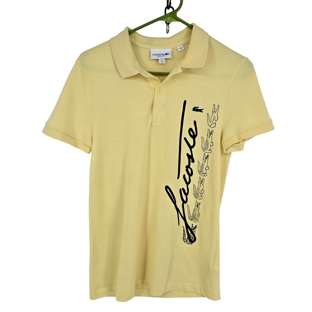 Lacoste Polo Shirt Mens Small Yellow Regular Fit Croc Graphic Script PH2087